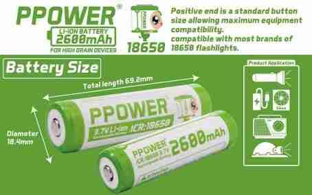 PPOWER 2X 18650 2600MAH 3.7V 充電鋰電池 - Image 5