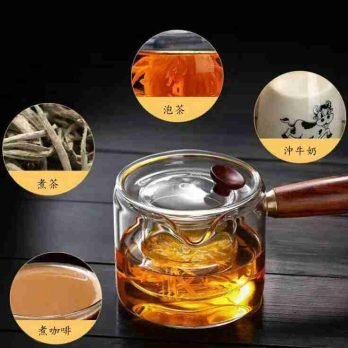 茶願 – 玻璃茶壺連茶隔 帶木把方便拿起沏茶 500ml