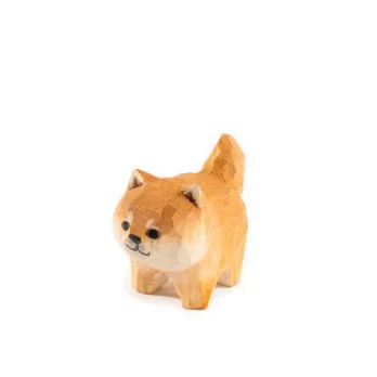 椴木木雕可愛小柴犬