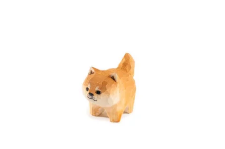 椴木木雕可愛小柴犬