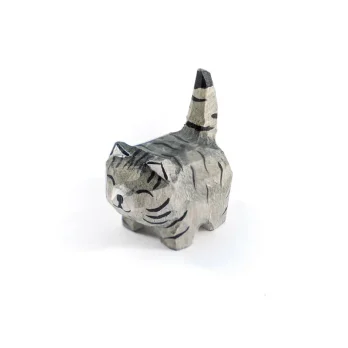 椴木木雕灰色虎紋貓