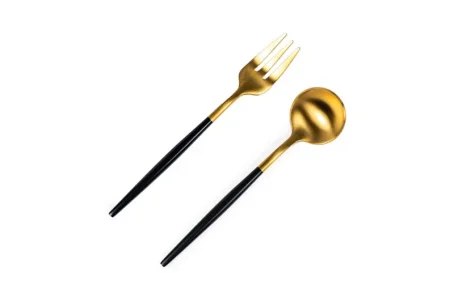 黑金色不鏽鋼甜品小匙小叉(一套2件)