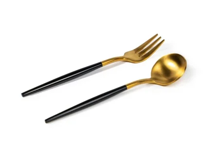 黑金色不鏽鋼甜品小匙小叉(一套2件)：圖片 4