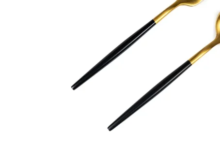 黑金色不鏽鋼甜品小匙小叉(一套2件)：圖片 3